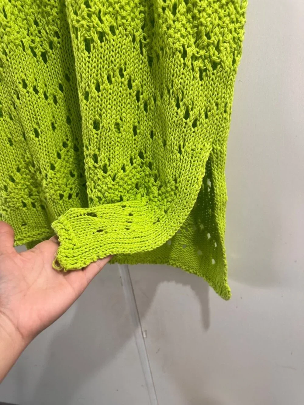 Zara Crochet Open Knit Tunic Top Womens M-L Green Asymmetrical Cover-Up Beach